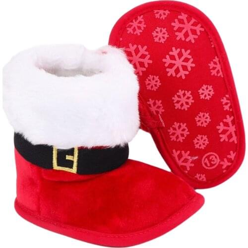 Newborn Baby Christmas Boots Lovely Snowflake Santa Design Winter Warm Anti-Slip Shoes for Infant Girls Boys 0-18M