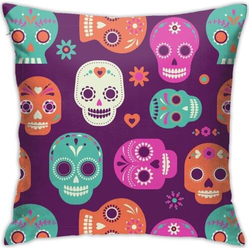 Sugar Skull Cushion Cover Pattern Print Pillow Case Sugar Skull Anime Vintage Decorative Pillow Cover Sofa Chair Pillow Case