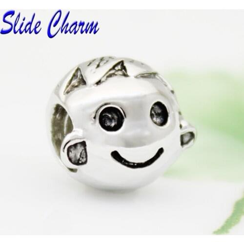 Slide charm Free shipping New European and American fashion jewelry beautiful boy round eyes charm beads fit Pandora bracelet