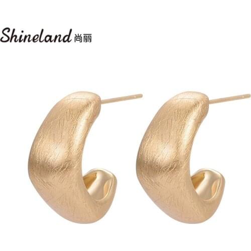 Shineland New Fashion Abnormity Geometric Bijoux Stud Earrings For Women Party Gold Silver Color Metal Brincos Punk Jewelry Gift