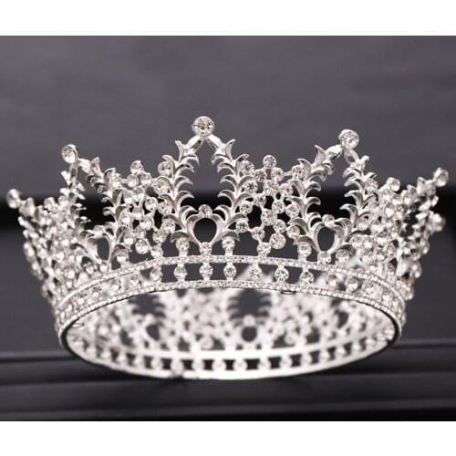 Bridal Crown Crystal Rhinestone Silver color Round King Queen Crowns Bridal tiara Headpiece Wedding Hair Jewelry Accessories