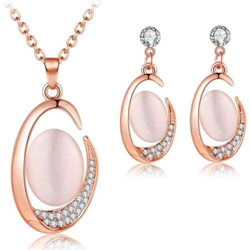 Bridal jewelry set hibiscus cat eye elegant noble necklace earring set jewelry