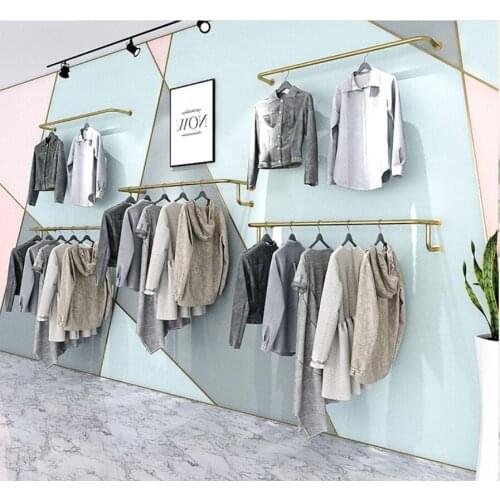 Clothes store rack rack display shelf wall hanging side rack stainless steel yellow titanium gold tube hanger