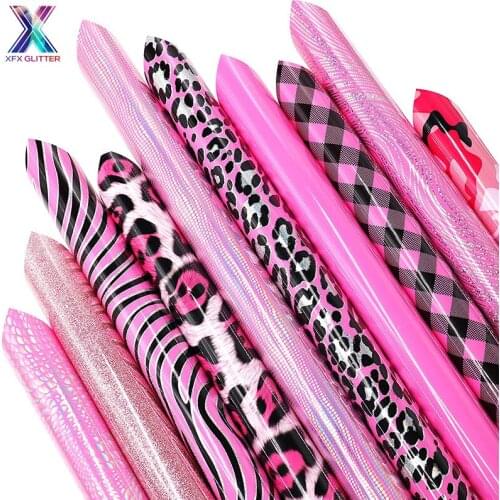 XFX HTV 10 Sheets Pink Holographic Glitter Pattern Heat Transfer Vinyl 12 x 10 Inch Bundle Leopard Print HTV Iron on for T-Shirt