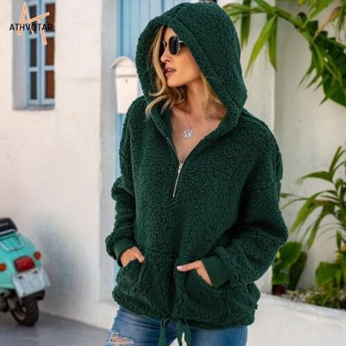 ATHVOTAR Thicken Hoodie Women Autumn Winter Warm Hoodies Plus Velvet Casual with Pockets Plush Sweatshirts