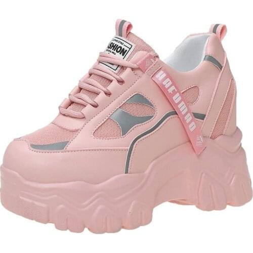 2021 Spring New Womens Casual Sports High Platform Shoes Female Comfortable Mesh Breathable Shoes Women Chunky Sneakers