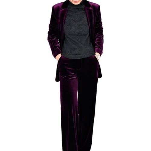 Women Pant Suits Purple Velvet Women Ladies Business Office Work Wear Formal Outfit For Weddings Tuxedos Blazer Fashion Suits