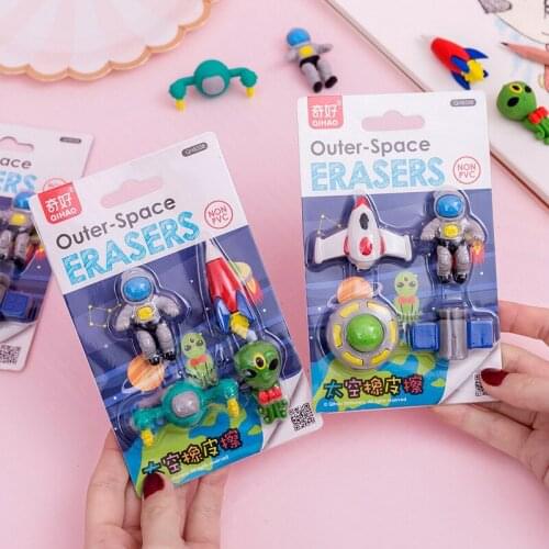 2 Pcs/Set Cartoons Spaceship Astronaut Sweet Ice Cream Puzzle Pencial Erasers for Child Creative Novelty Rubber Stationery Set