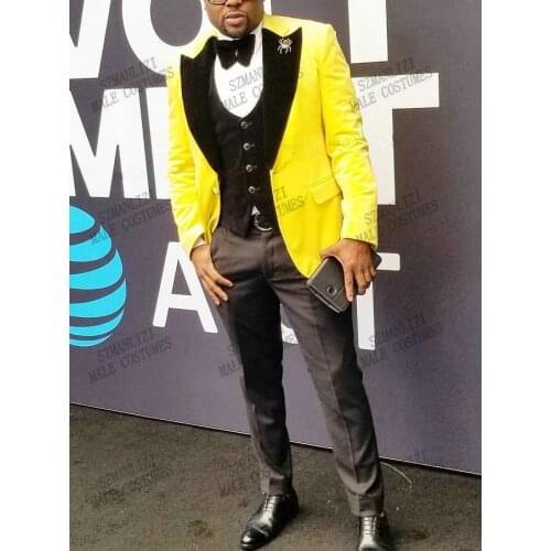 2021 Fashion Morning Party Men Suit Groom Tuxedos Groomsmen Tuxedo For Men Wedding Suits Yellow Jacket Prom Formal Bridegroom