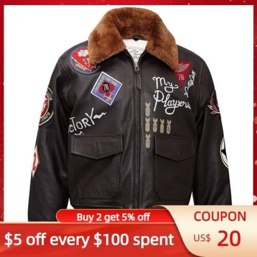 2021 Dark Brown Military Style Aviation Leather Jacket Wool Collar Plus Size 3XL Genuine Thick Cowhide Winter Natural Pilot Coat