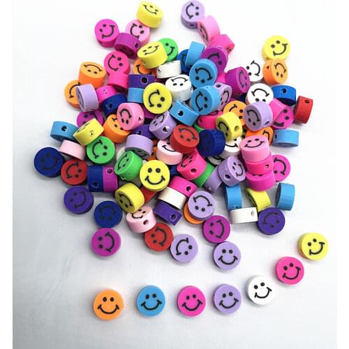 30pcs10mm Mixed Color Smiling Face Beads Polymer Clay Spacer Loose Beads for Jewelry Making DIY Bracelet Accessories