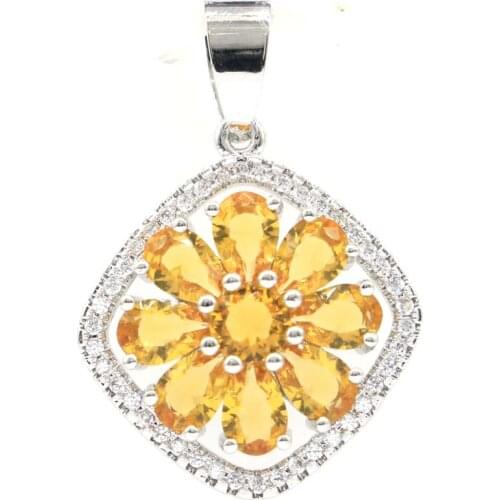 42x32mm Delicate Fine Cut Multi Color Created Peridot Citrine Tourmaline CZ For Womans Daily Wear Dating Silver Pendant