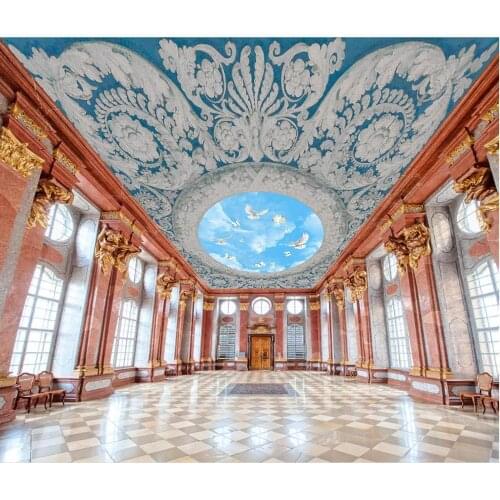 Customize 3d ceiling wallpaper European plaster line embossed blue sky white clouds creative ceiling wall home decor wallpaper