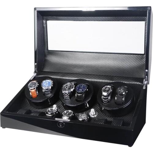 Automatic 6+7 Watch Winder Box PE Leather Watch Winding Winder Storage Watch Box Collection Display Quiet Motor With LED Light