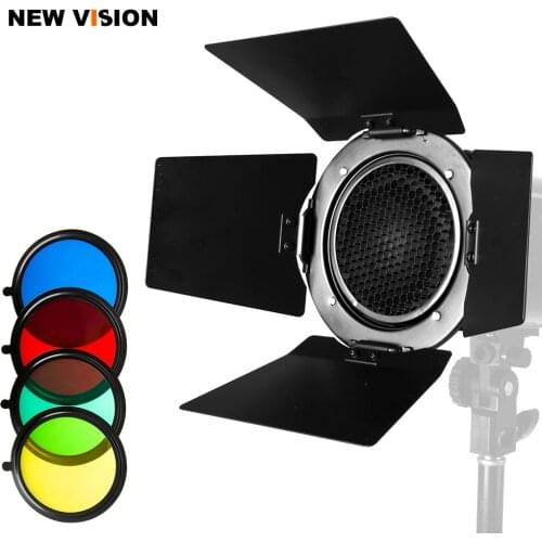 BD-03 Pro Barn Door 3in1 with Honeycomb Grid & Gel Color Filters Barndoor Universal Mount