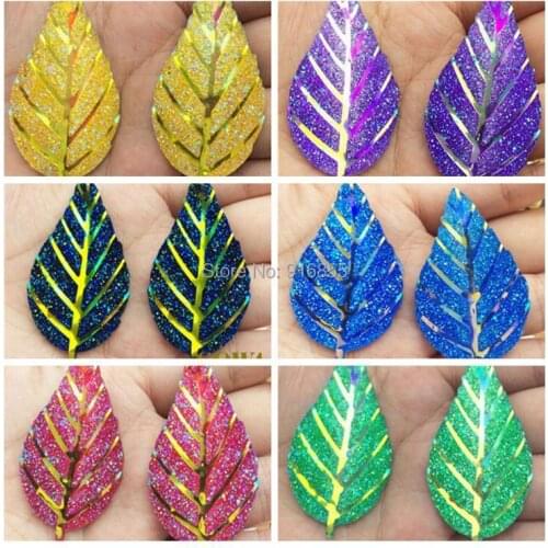 Free shipping New DIY 90pcs/lot Mixed colors 52*26mm Big Leaf Resin Flatback Scrapbooking for phone/wedding/craft