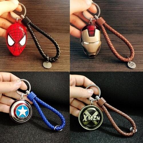 12 Styles Moive Avengers Keychain Alloy Deadpool Spiderman Iron Man Mask Figurines Key Ring Christmas Gift