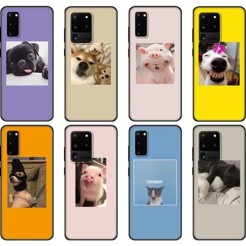 Black tpu Case For Samsung galaxy S20 /S20 PLUS/S20 ultra/S20+ /S20FE back cover Cute animal dog and pig avatars