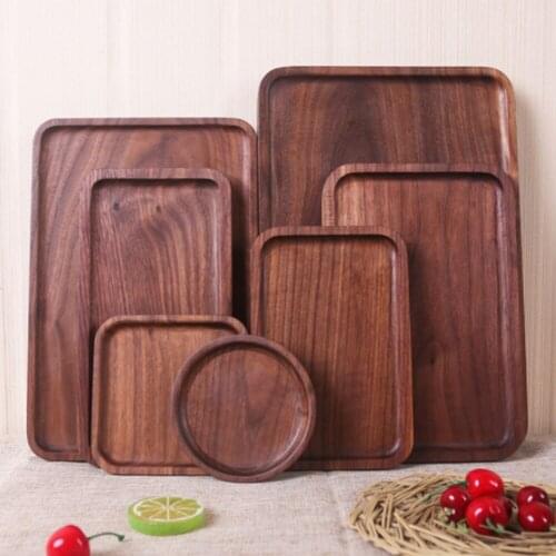 Black Walnut Wooden Serving Tray Tableware Plate for Snacks Dessert Food Storage Tea Coffee Cake Tray Set Kitchen Accessories
