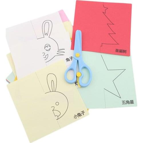 Kids Gift DIY Kindergarten Handmade Paper Book Toy Paper Cutting + Plastic Safe Scissors Picture Painting Art Toy