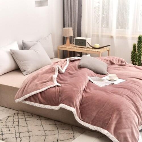 Double-sided Milk Wool Fluffy Throw Blankets Thicken Warmth Solid Color Bedroom Bedspread Air Conditioning Blanket of Beds