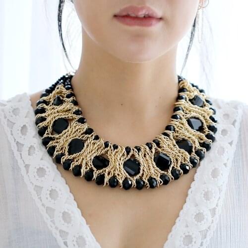 HAHA&TOTO All Seasons Womens 16.5 Inches Bohemian Crystal Beads with Gold Chains Statement Chokers Necklace Fashion Jewelry