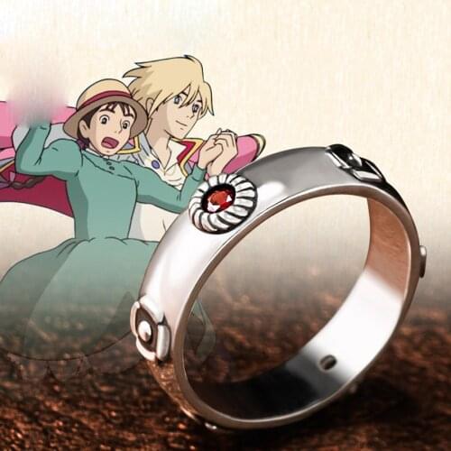 Hayao Miyazaki Anime Series Howls Moving Castle Ring Howl Sophie Cosplay Prop Ring Sliver Jewelry for Girlfriend Boyfriend Gift