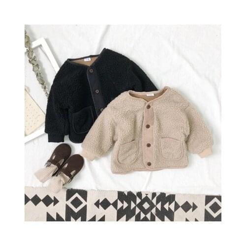 New Boys Girls Winter Wool Coats Baby Fashion Single Breasted Solid Cream Black Color Kids Blends Coats Children Outerwear 1-5 Y