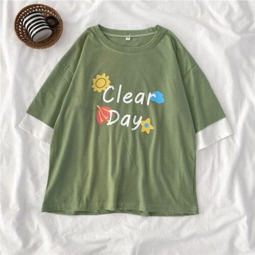 Summer Woman T Shirts harajuku Letter Printed T Shirt for Women korean Short Sleeve O Neck Loose cotton T-shirt girls green Tops