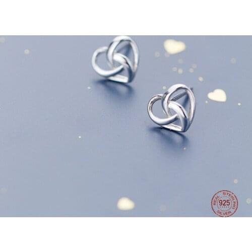 LKO 925 Sterling Silver Minimalism Heart Shape Small Stud Earrings For Glamorous Women Fashion Jewelry Party Accessories