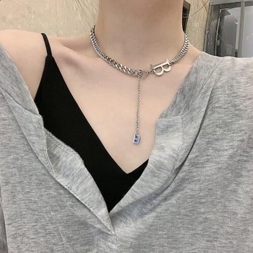 Chunky Chain Choker Necklace Women Personality Punk Letter B Stainless Steel Short Collarbone Chain Pendant Fashion Jewelry