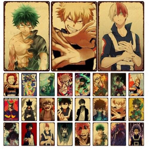 Anime Metal Tin Sign My Hero Academia Retro Vintage Plaque Iron Painting Home Decor Childrens Room Cafe Wall Sticker 20X30Cm