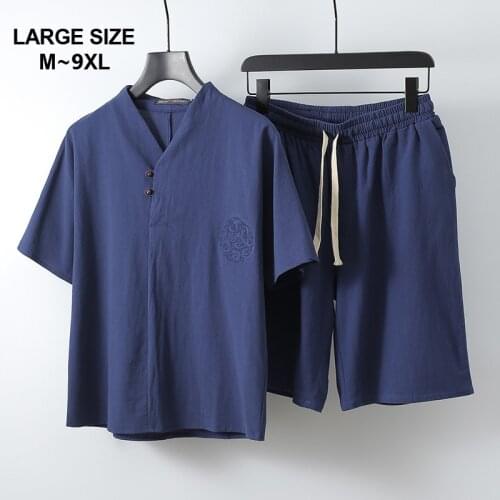 Mens Summer Set T-shirts & Shorts Or Trousers Super Large Size M-9XL Man Loose Short Sleeve T-shirt And Long Pants 7XL 8XL 9XL