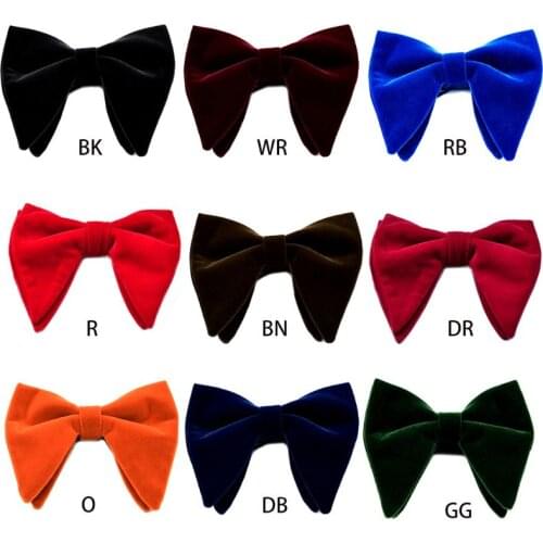 40GC Mens Velvet Vintage Double Layer Pre-Tied Handmade Bow Tie Glitter Solid Color Tuxedo Big Oversized Adjustable Length