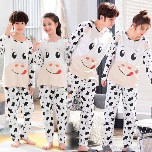 Size 3T-4XL Autumn Cartoon Parent-Child Pajamas For Boys Girls Children Sets Pure Cotton Long Sleeve Home Wear Couples Clothes
