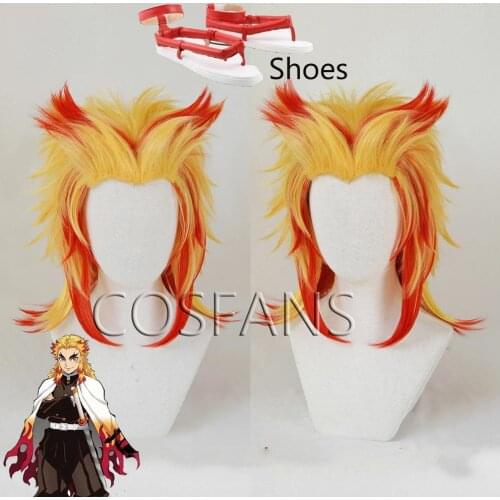 Rengoku Kyoujuro Wig Kimetsu no Yaiba Demon Slayer Cosplay Synthetic Heat Resistant Hair Rengoku Kyoujurou Cosplay And shoes