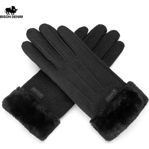 BISON DENIM Genuine Wool Winter Warm Women Gloves Touch Screen Thicken Windproof Fashion Gloves for Women High Quality S045