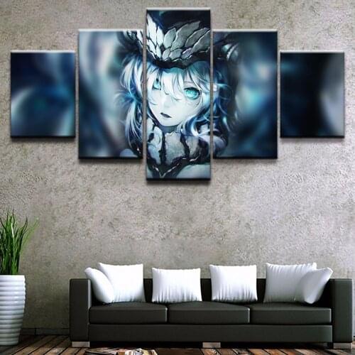HD Print Poster Canvas Wall Art Home Decor Modular Pictures 5 Panel Anime Blue Eye Girl Painting For Modern Living Room Frame