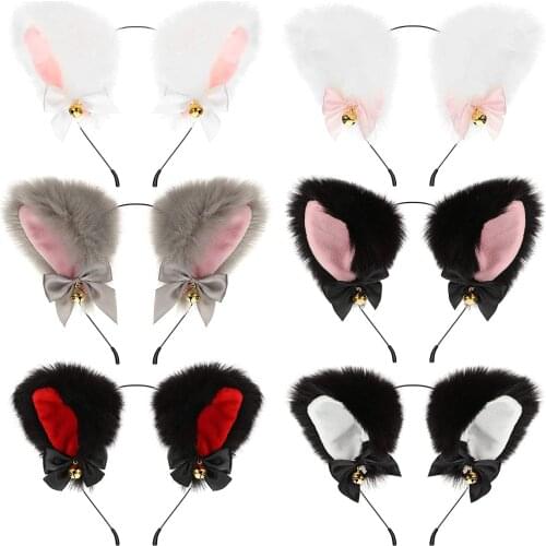 Plush Furry Rabbit Ears Headband Lolita Cosplay Accessories for Girls Party Lolita Cosplay Dector Cat Ears with Bells Headwear