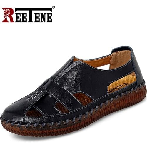 REETENE Summer Men Quality Sandals Beach Casual Sandals For Men Leather Breathable MenS Sandals Big Size 38-48 Sandals Male