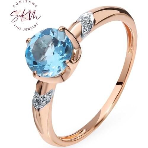 SKM Classic topaz rings for women 14K rose gold rings Engagement rings designer gift for wife Promise Luxury Fine Jewelry