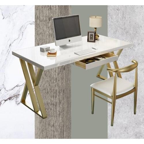 Solid wood computer desk modern simple family study desk bedroom white paint light luxury desk chair combination