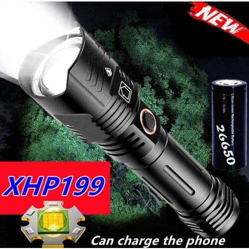 XHP199 USB Rechargeable LED Flashlight Tactical Flashlights 800000 Lumen Most Powerful LED Light Adjustable Focus Zoom Lantern