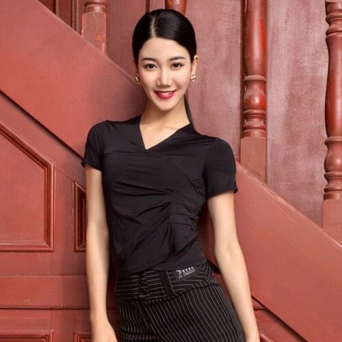 Black Latin Dance Tops Women Designer Clothes Short Sleeve Practice Wear Stage Costume Tap Dancewear Salsa Dancer Outfit JL3311