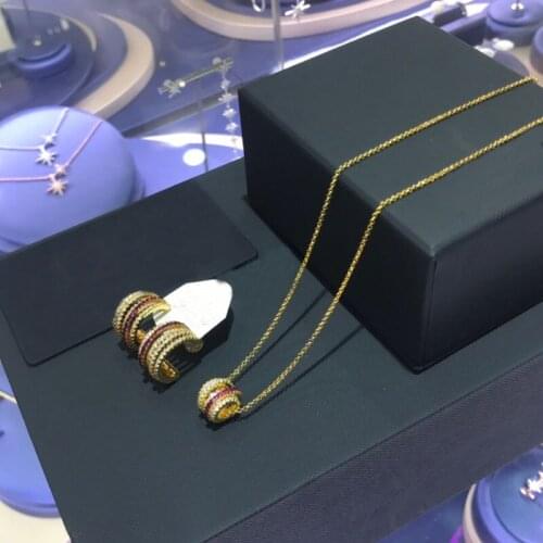 UMGODLY Copper Yellow Gold Color Multi Hoop Circles Adjustable Necklace with White & Burgundy Red Zirconia CZ Women Jewelry