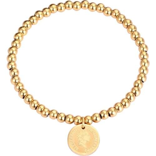 High Quality Elastic Rope Bead Bracelet Round Queen Head Bracelet For Women Stainless Steel Retro Jewelry Gift