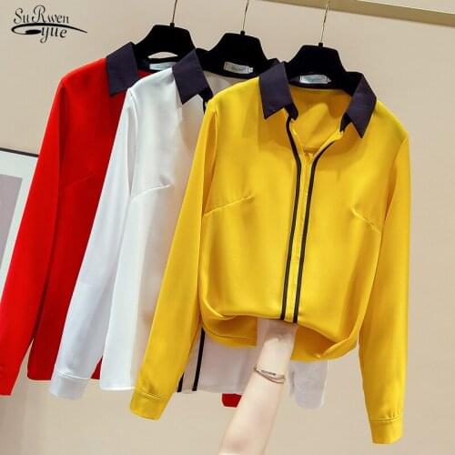 Korean Long Sleeve Chiffon Shirts for Women 2021 Casual Solid V Neck Women Blouse Female Autumn Pullovers Ladies Clothing 11141