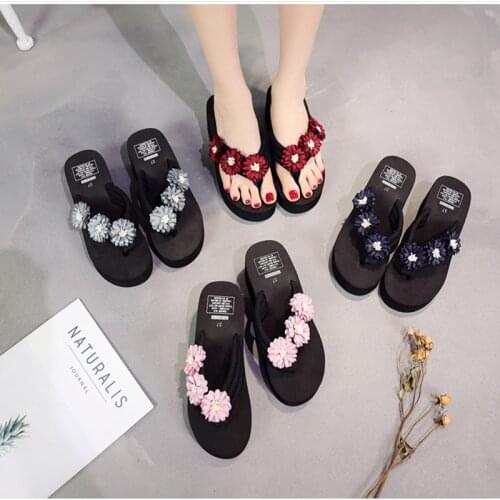 Newest Female Summer Women Bohemian Flip-Flops Handmade Daisy Lady Slippers Platform Ramp Non-Slip Outside Casual Beach Shoes
