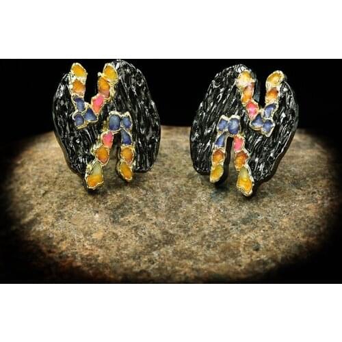 Creative Design Black Gold Stud Earrings Elegant Geometric Earring for Women Ladies Handmade Enamel Jewelry 2021 New