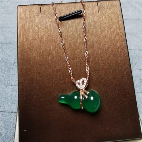 Natural Green Jade Gourd Choker Necklaces For Women Classic Rose Gold 925 Sterling Silver Necklace Female Fine Jewelry Gifts